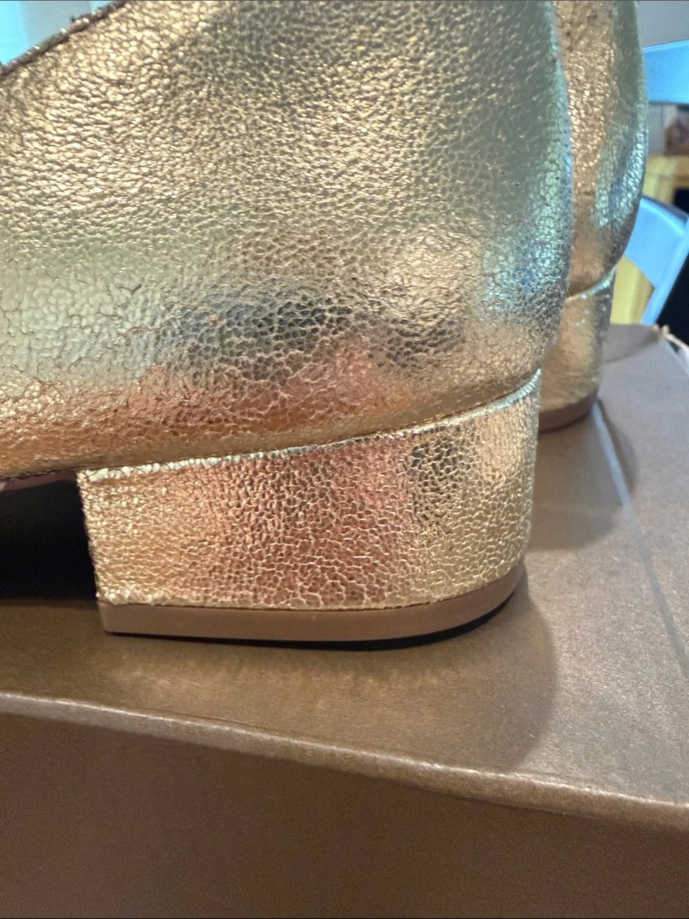 Paolo Metallic Gold T-Strap Square-Toe Flats